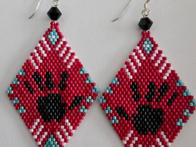 Red Brick Stitch Earrings with Handprint