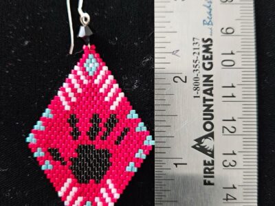 Red Brick Stitch Earrings with Handprint